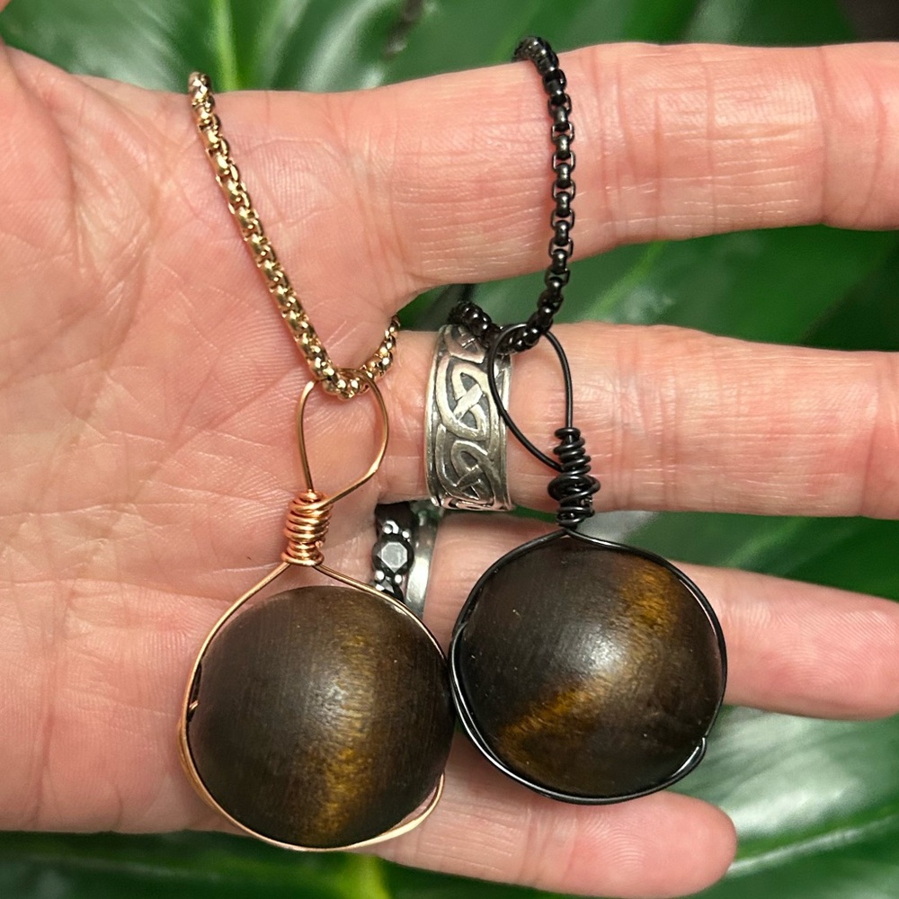 essential oil infused wire wrapped wooden sphere pendant stainless necklace